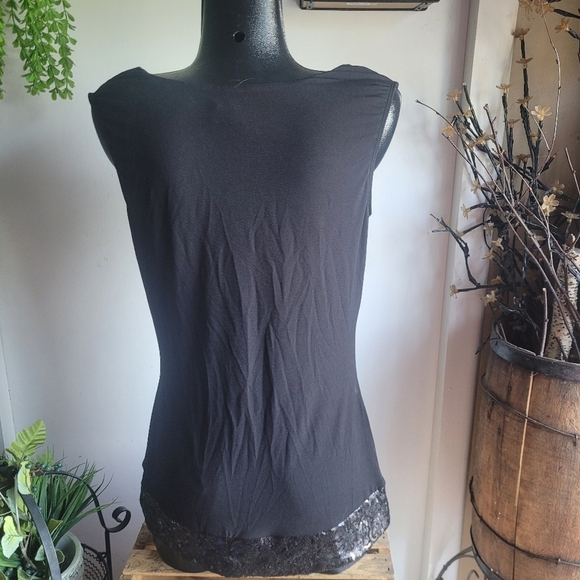 Donna Black Sleeveless Cowl Neckline and Sequin Hemline Top M - Picture 5 of 6